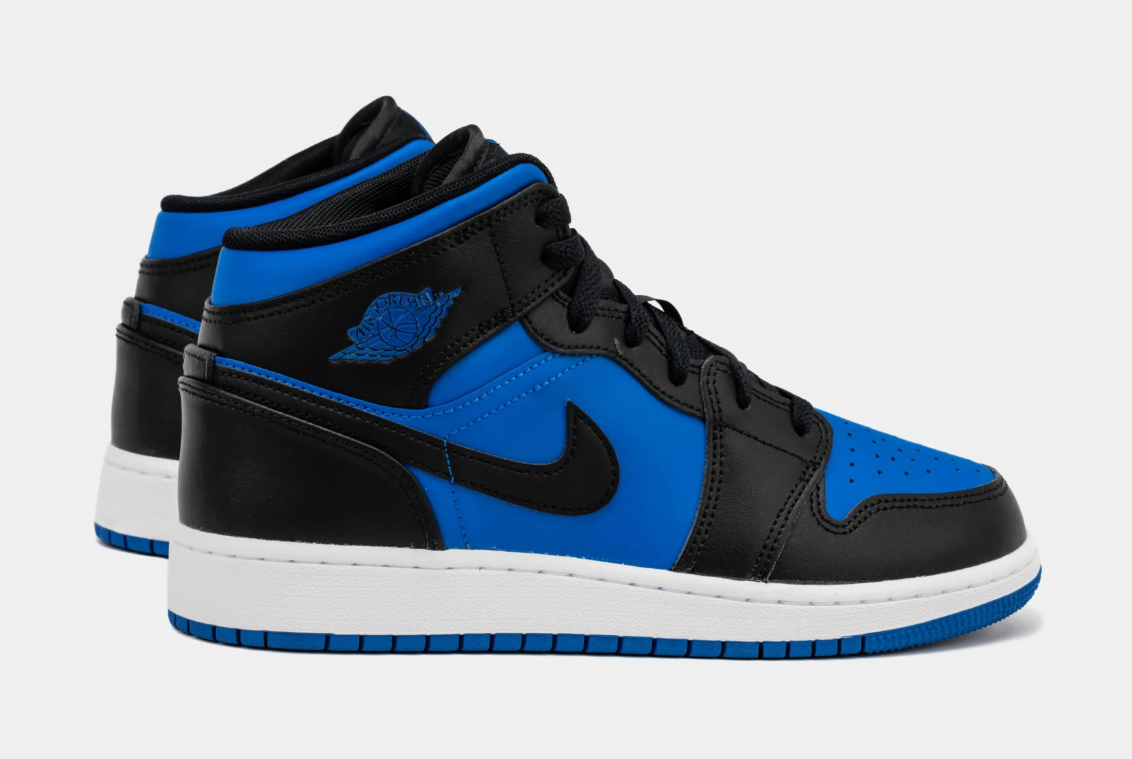 Air Jordan 1 Retro Mid Black Royal Blue Grade School Lifestyle Shoes (Black/Blue)