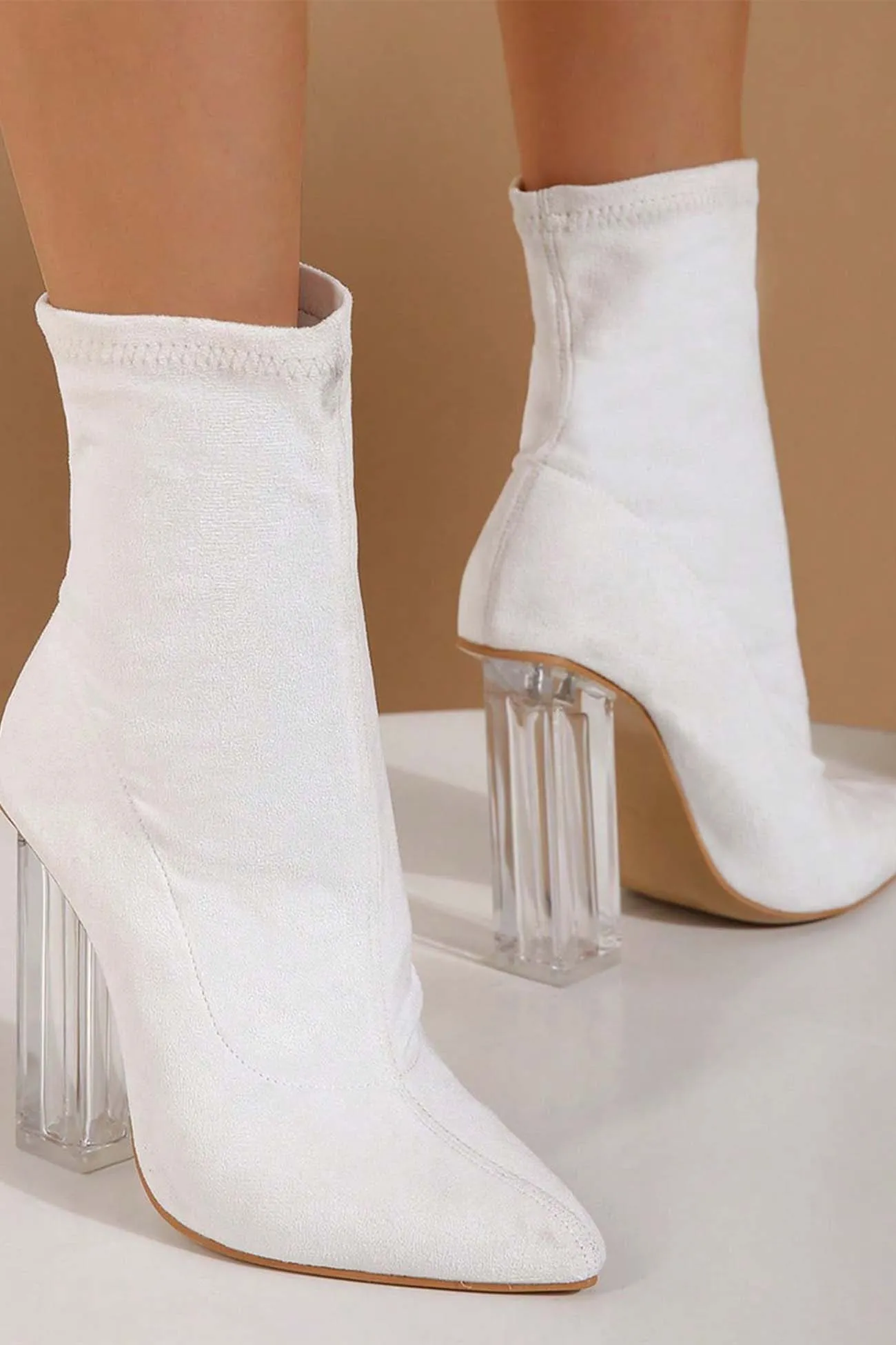 Amozae-Crystal Heel Stretch Mid Calf Skinny Boots