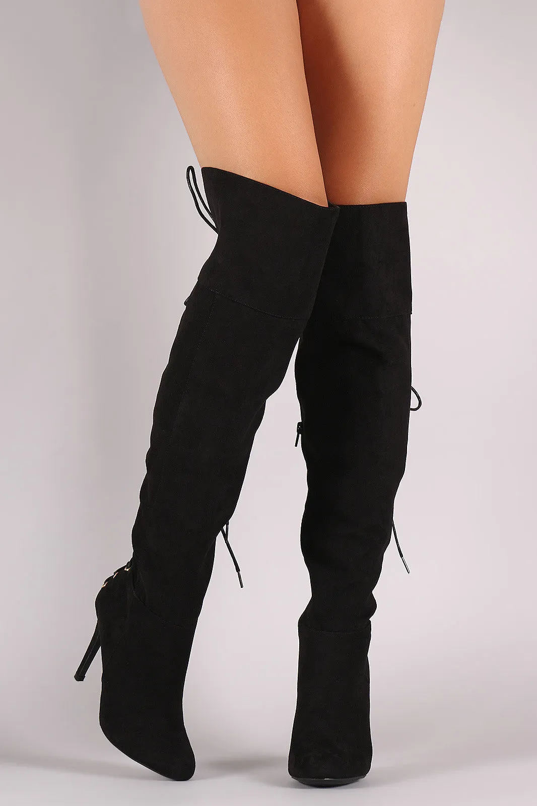 Anne Michelle Suede Back Corset Lace-Up Stiletto Boots