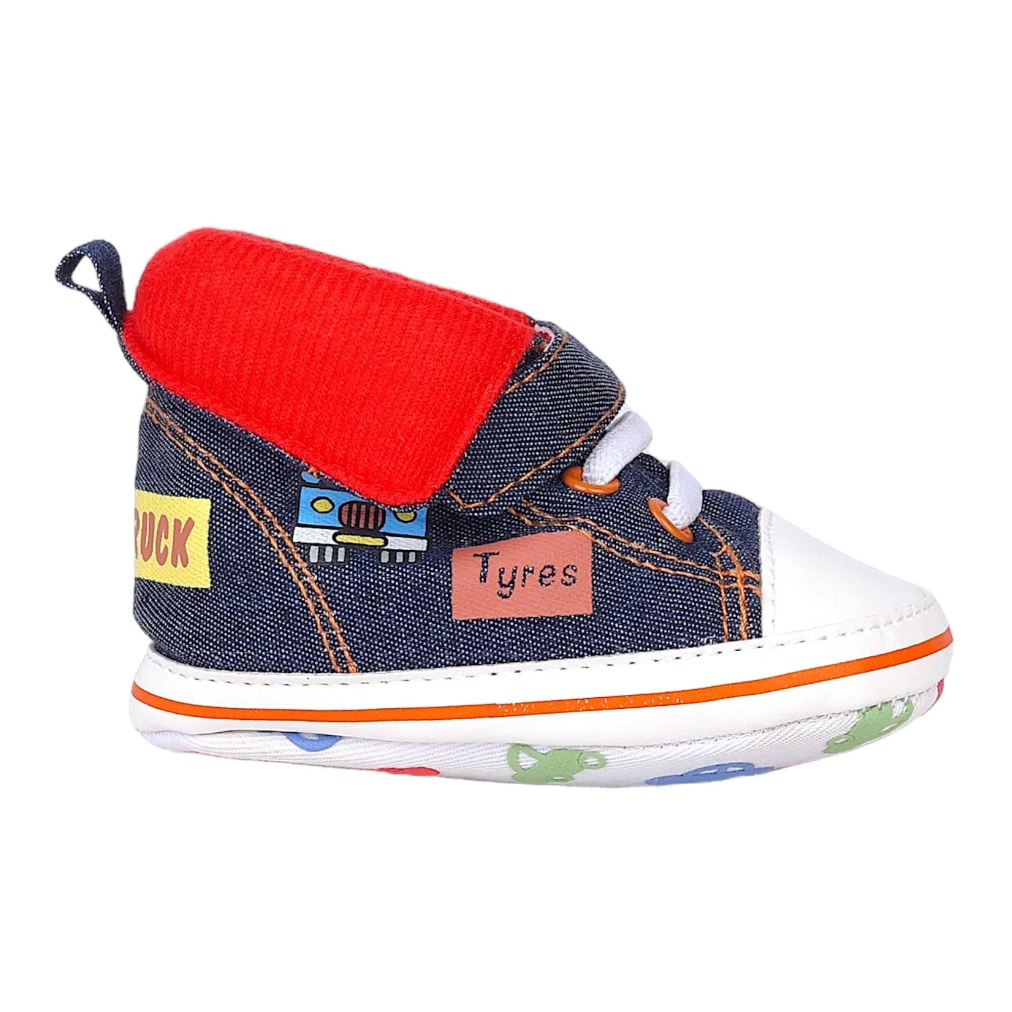 Baby Moo Lace-Up Imitation Denim High Top Infant Sneakers - Blue, White