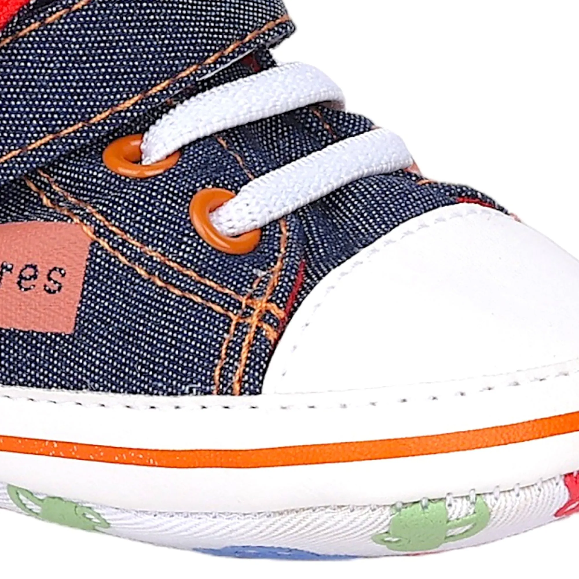 Baby Moo Lace-Up Imitation Denim High Top Infant Sneakers - Blue, White