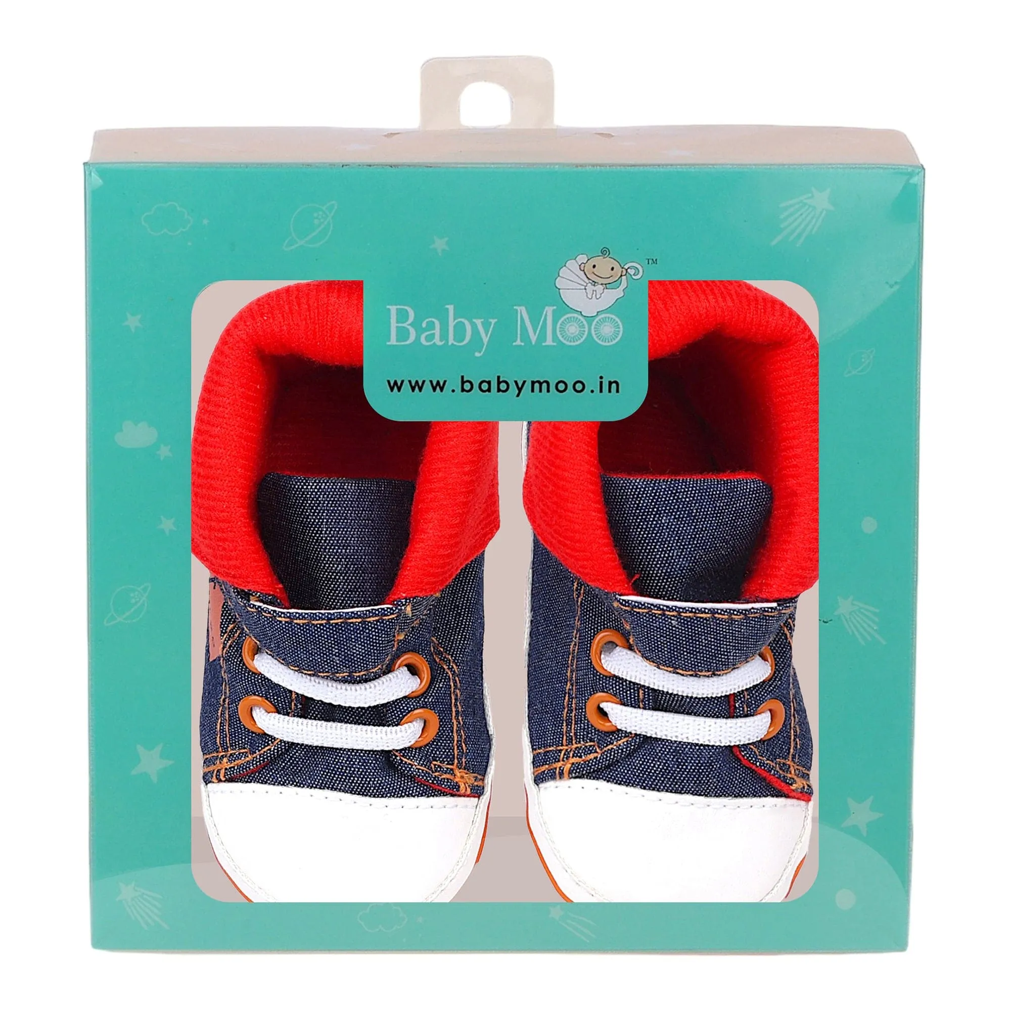 Baby Moo Lace-Up Imitation Denim High Top Infant Sneakers - Blue, White