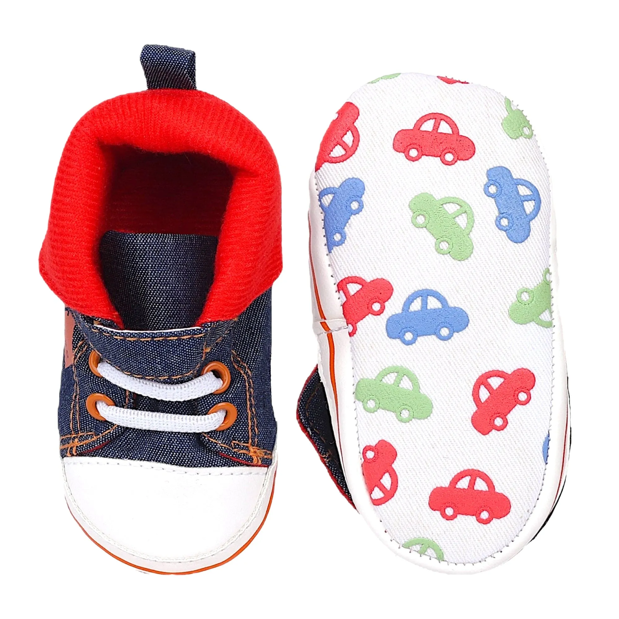 Baby Moo Lace-Up Imitation Denim High Top Infant Sneakers - Blue, White