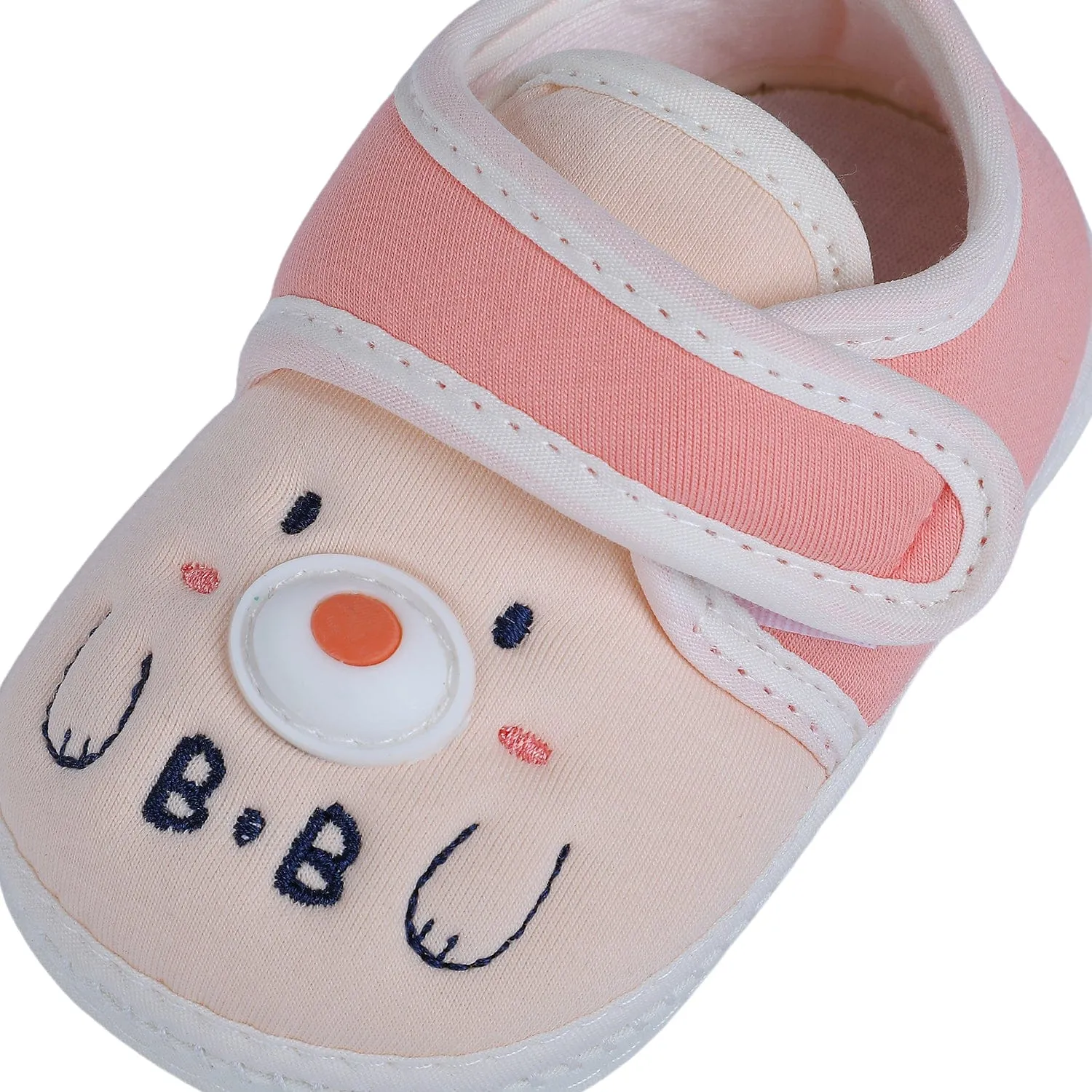 Baby Moo Smiling Bear Soft Sole Anti-Slip Booties - Peach