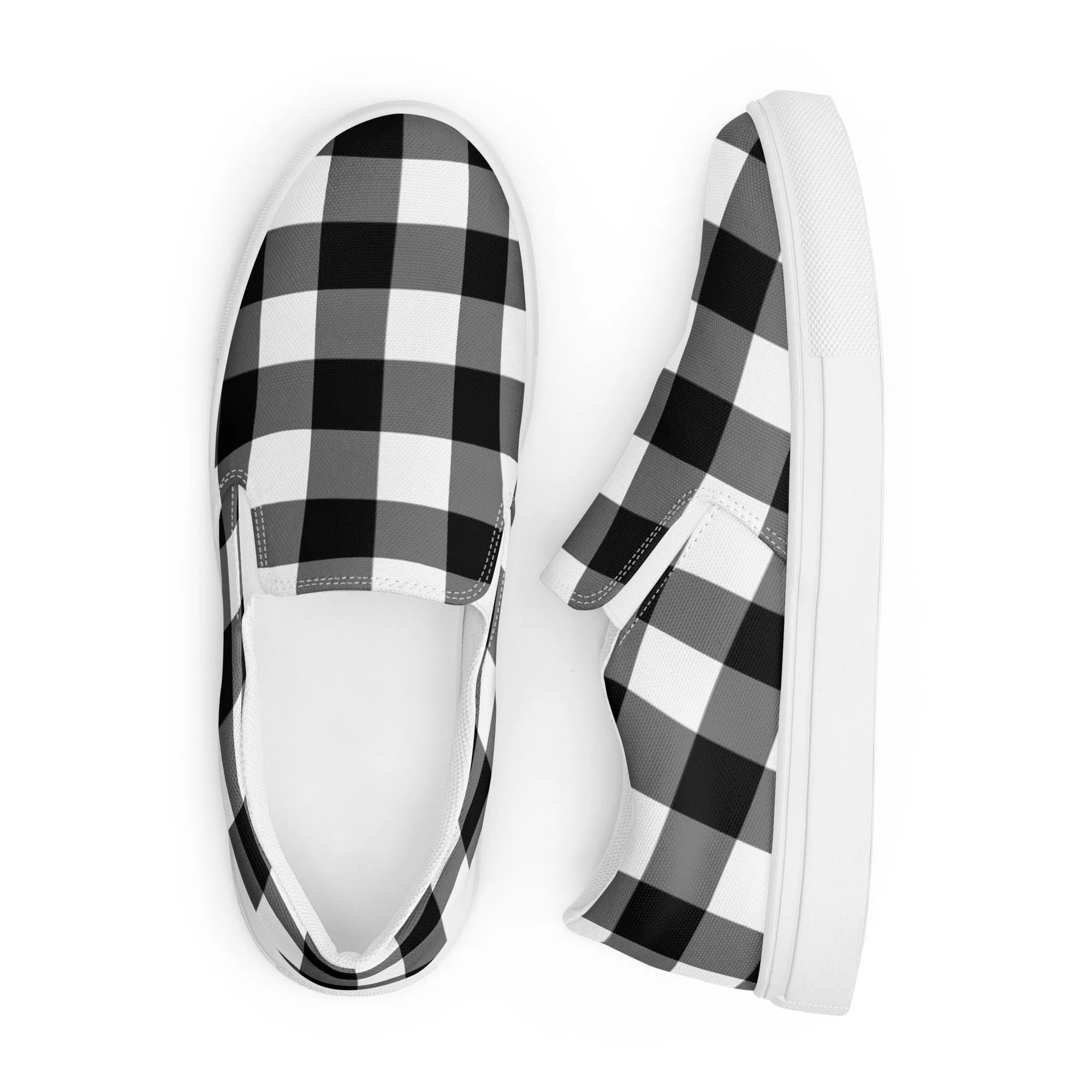 Badass Black Gingham Women’s Canvas Slip-On Flat Deck Shoe | Pinup Couture Relaxed