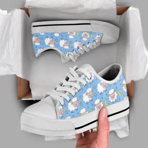 Blue Sheep Low Top Shoes, Animal Print Canvas Shoes, Print On Canvas Shoes