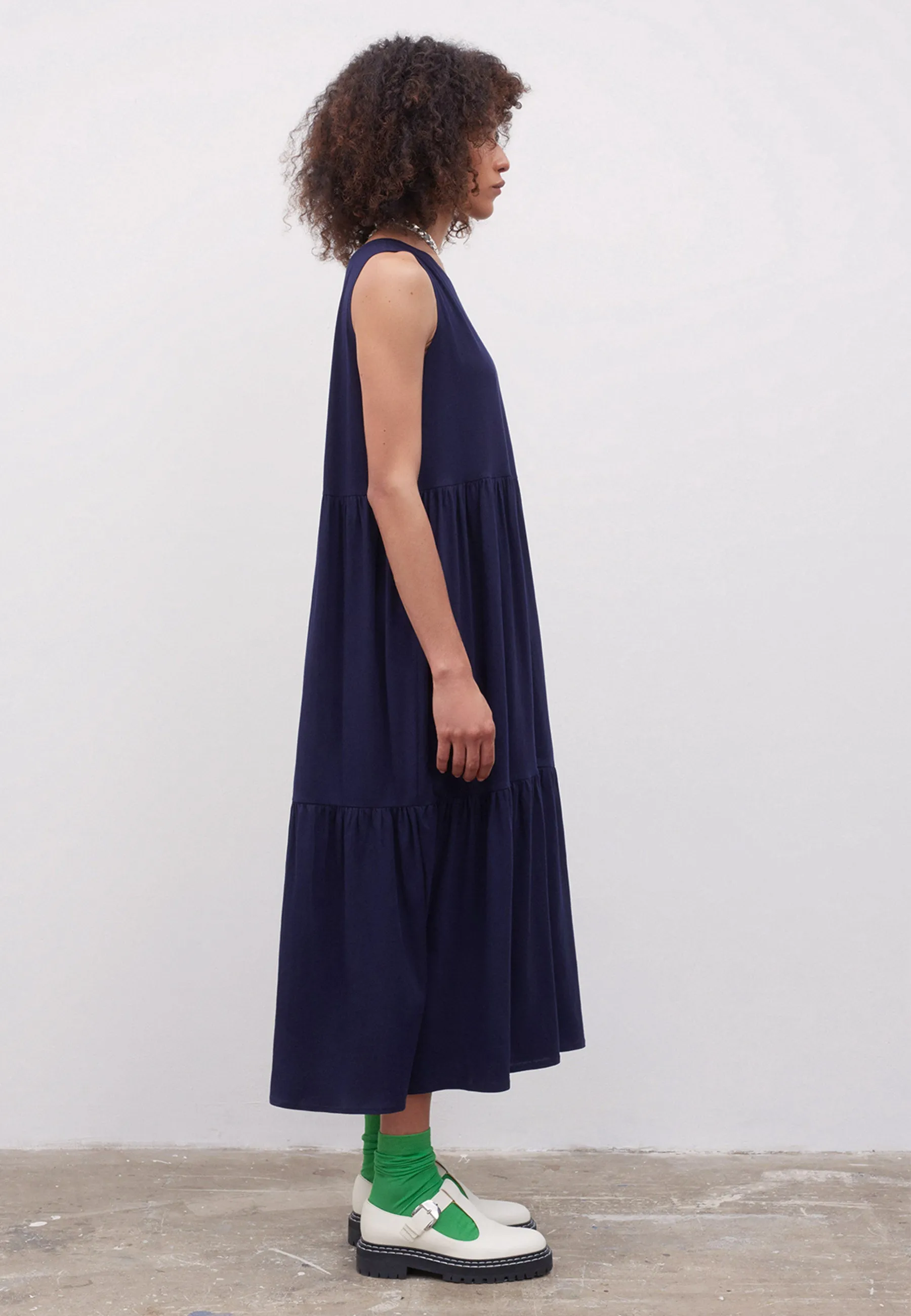 Building Block Tier Dress - navy