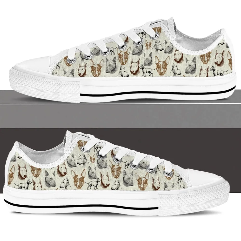 Bull Terrier Low Top Shoes - Low Top Sneaker, Dog Printed Shoes, Canvas Shoes For Men, Women