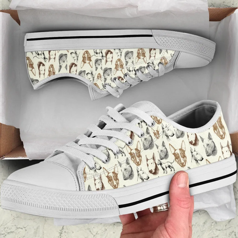 Bull Terrier Low Top Shoes - Low Top Sneaker, Dog Printed Shoes, Canvas Shoes For Men, Women