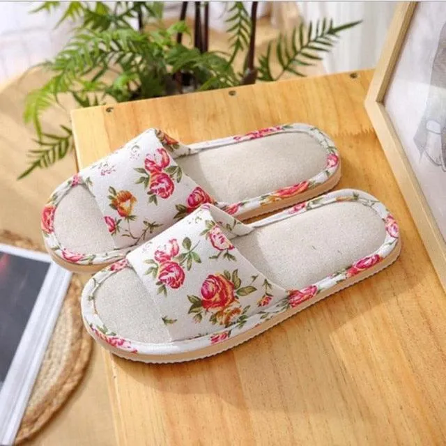 Comfortable Flat Shoes Linen Slippers