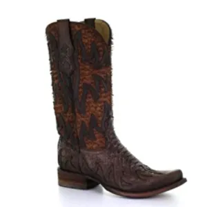 CORRAL MEN'S PYTHON OVERLAY SQUARE TOE BOOT - C3621