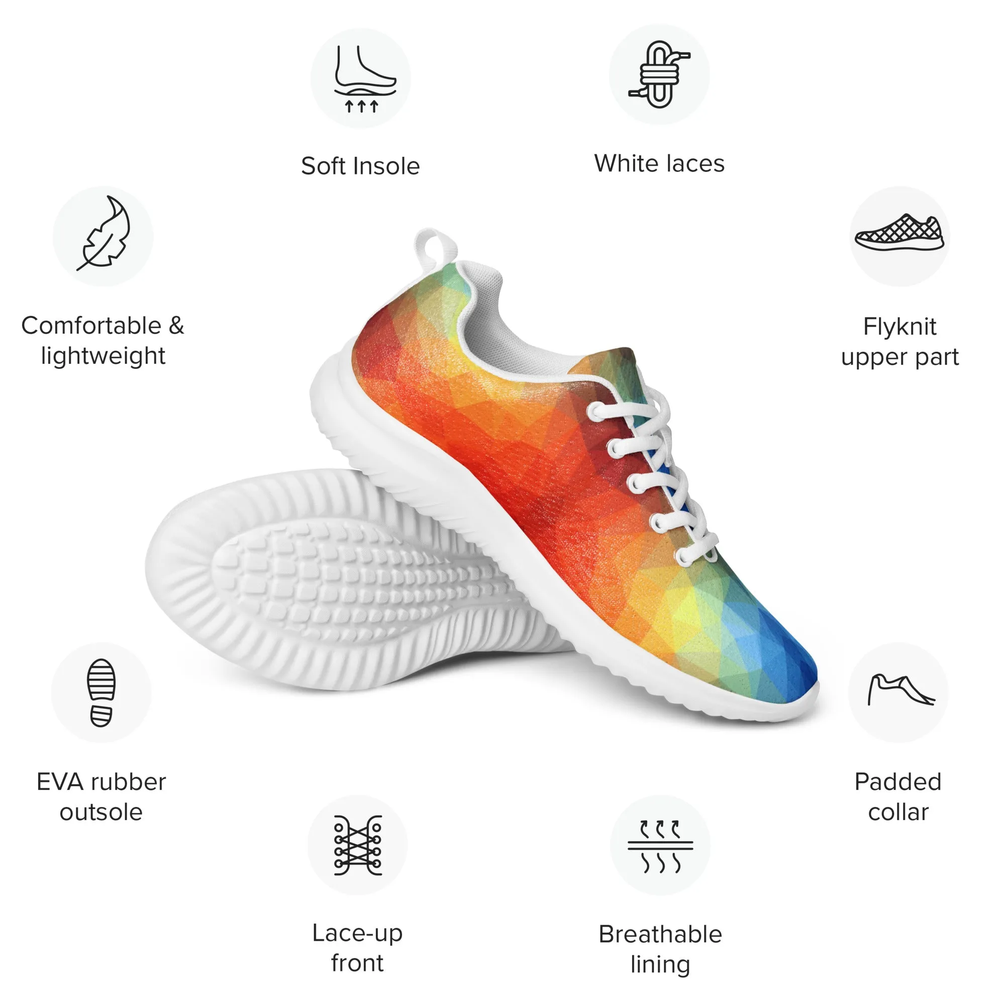 DASH Geo Rainbow Men’s Athletic Shoes Lightweight Breathable Design by IOBI Original Apparel