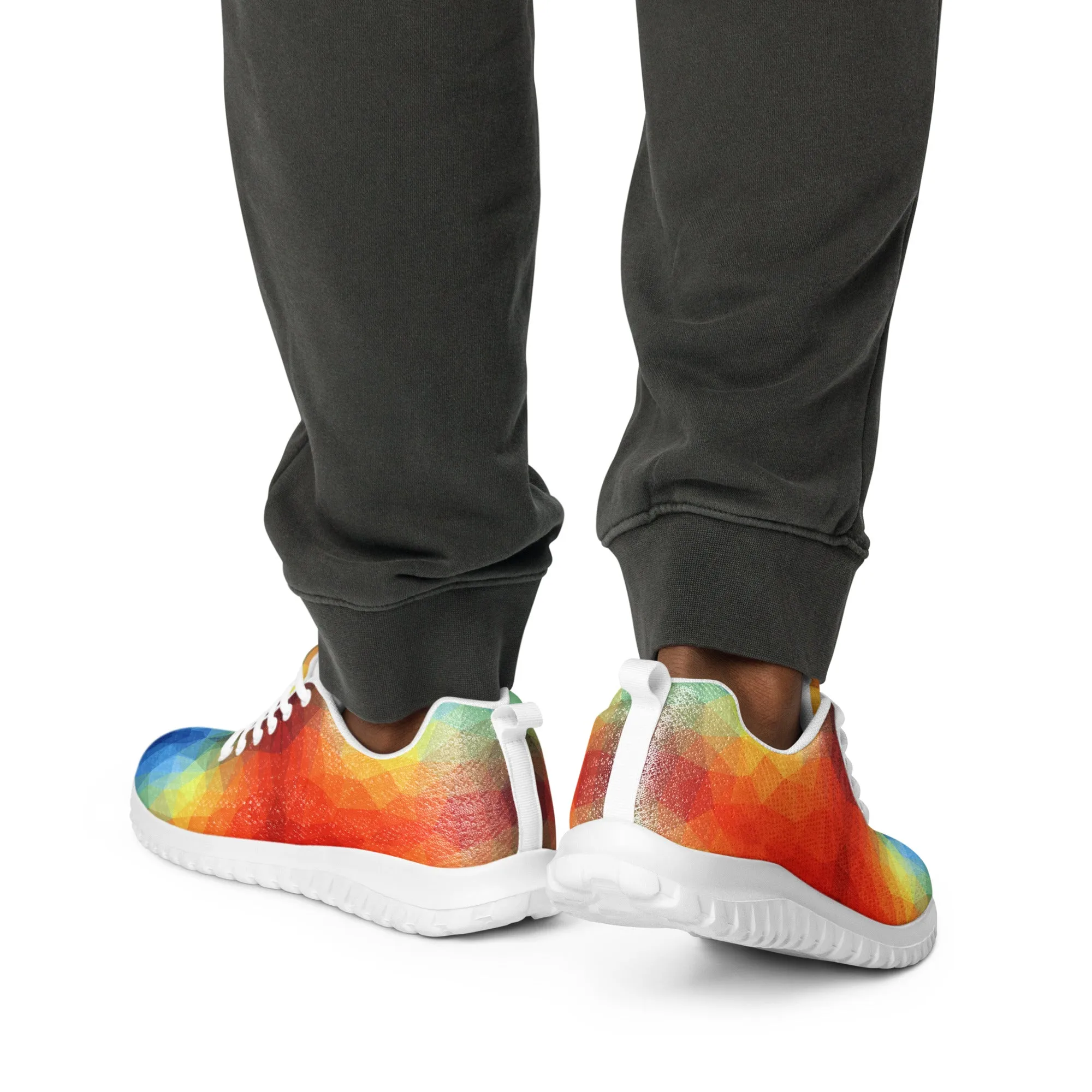 DASH Geo Rainbow Men’s Athletic Shoes Lightweight Breathable Design by IOBI Original Apparel