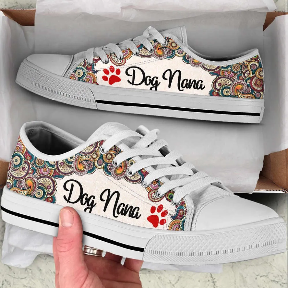 Dog Nana Low Top Shoes Paisley Canvas Shoes - Best Gift For Dog Mom, Dog Printed Shoes, Canvas Shoes For Men, Women