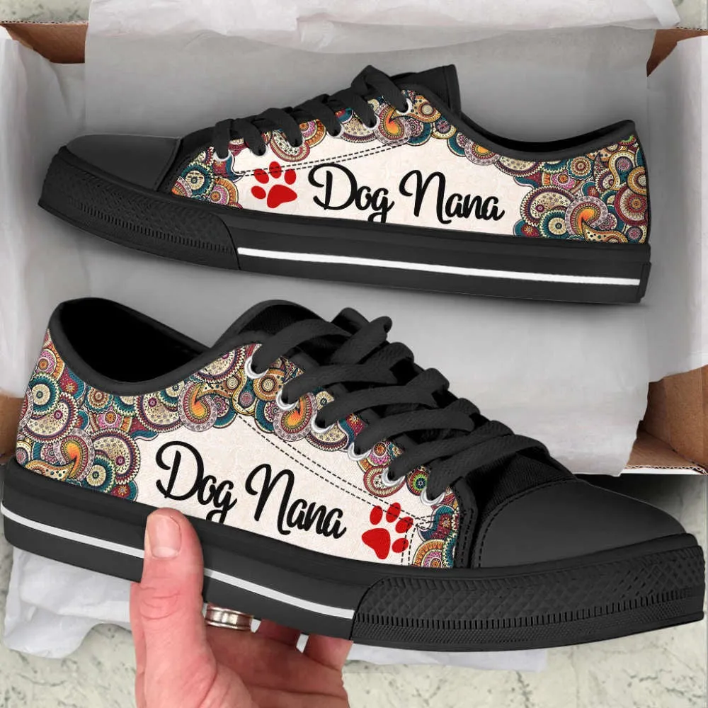 Dog Nana Low Top Shoes Paisley Canvas Shoes - Best Gift For Dog Mom, Dog Printed Shoes, Canvas Shoes For Men, Women