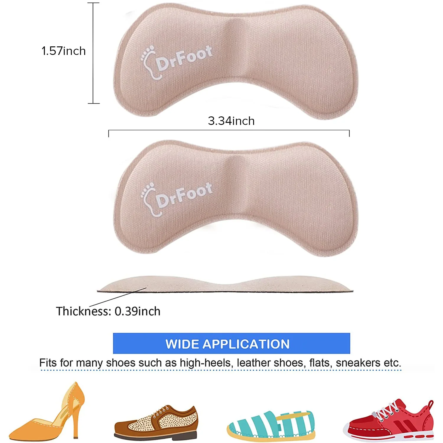 Dr Foot Self-Adhesive Heel Cushion Pads | Super Comfort Micro Suede Heel Grips | For Big Shoes & Sandals, Loose Shoes & Heel Pain Relief | Heel Protectors to Prevent Heel Pains - 3 Pairs (Unisex)