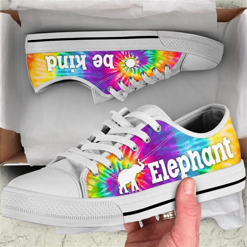 Elephant Bekind Tie Dye Canvas Low Top Shoes, Animal Print Canvas Shoes, Print On Canvas Shoes