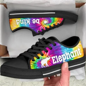 Elephant Bekind Tie Dye Canvas Low Top Shoes, Animal Print Canvas Shoes, Print On Canvas Shoes