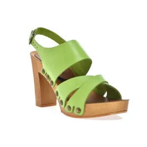 Leather platform sandal  in pine with back strap