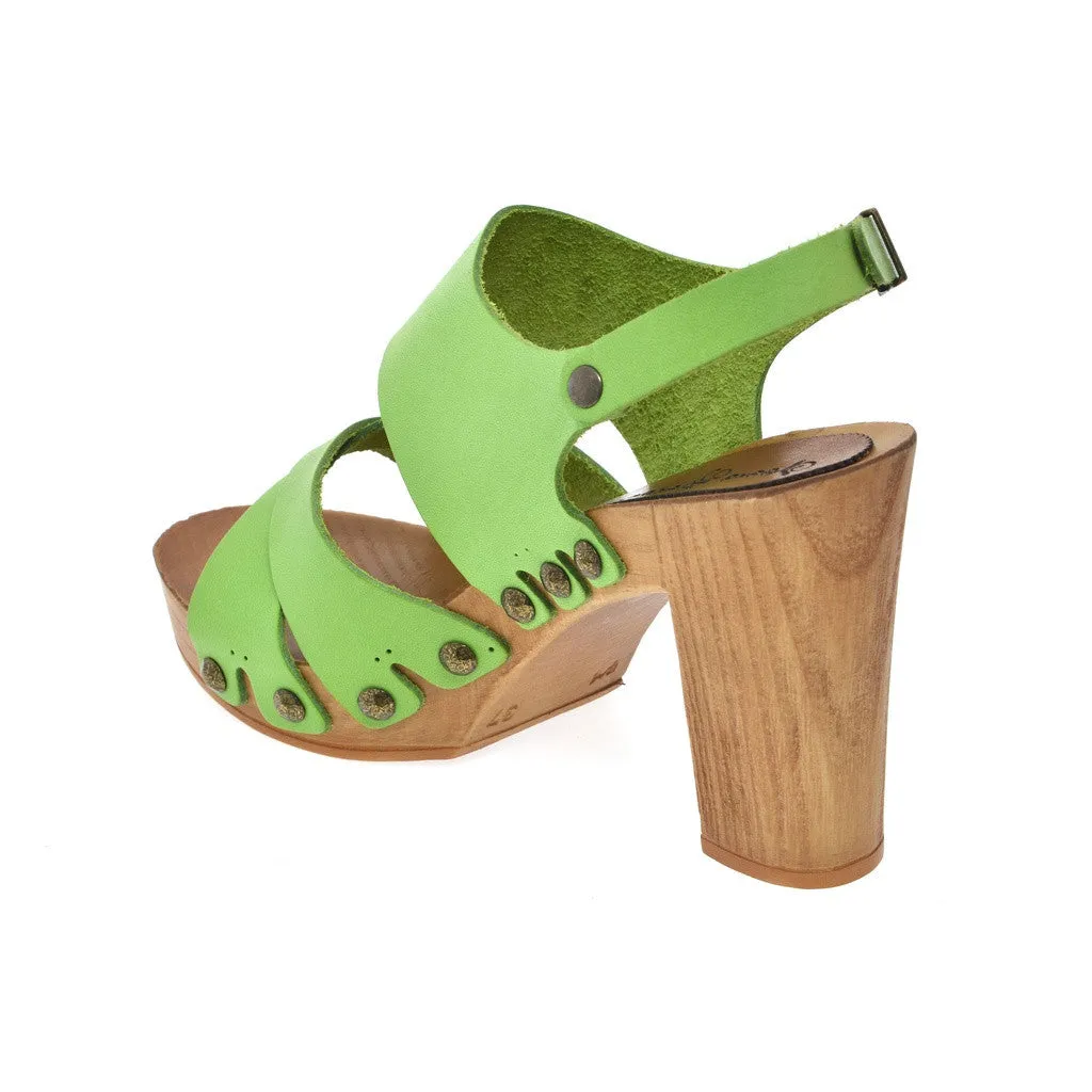 Leather platform sandal  in pine with back strap