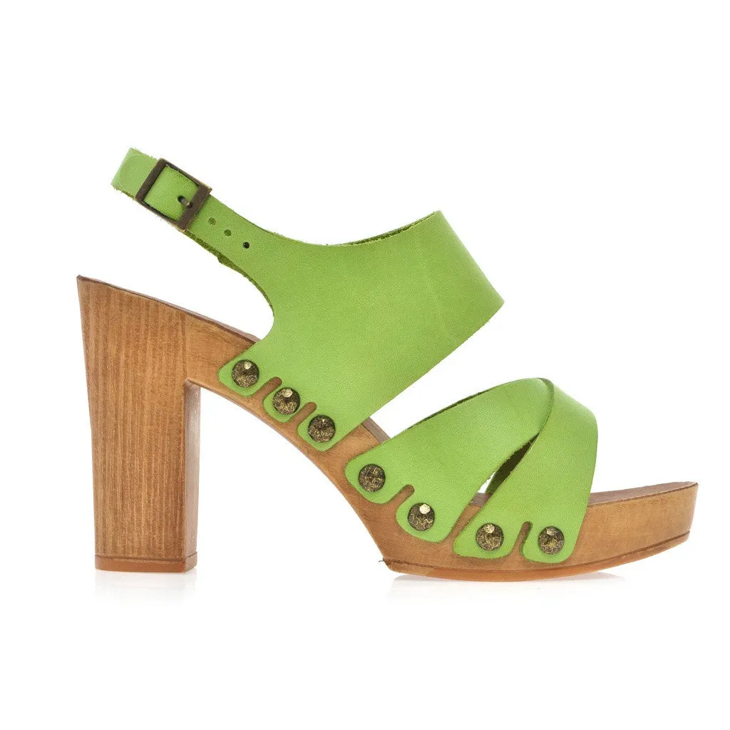 Leather platform sandal  in pine with back strap