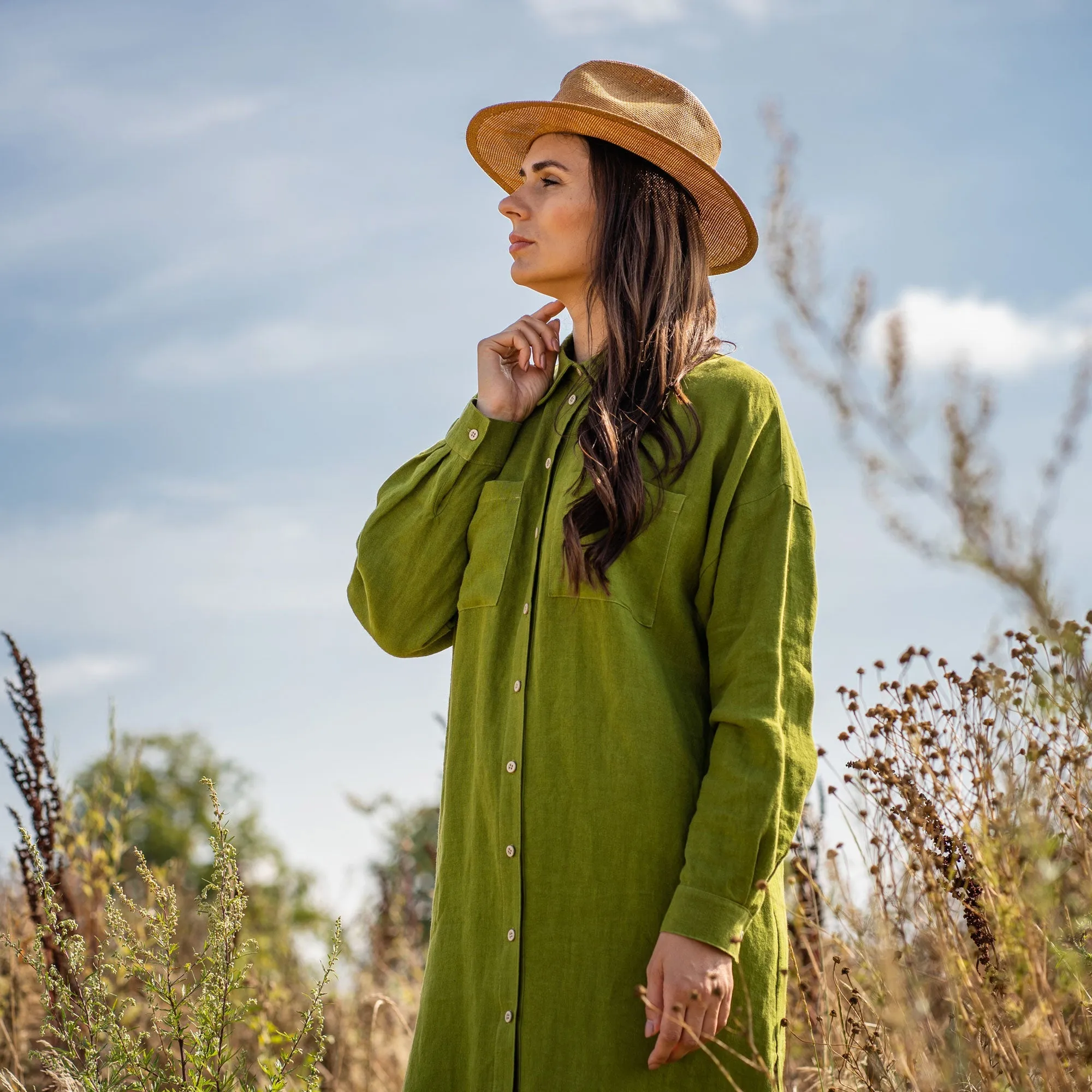 MENIQUE Oversize Shirt Dress Margo Forest Green