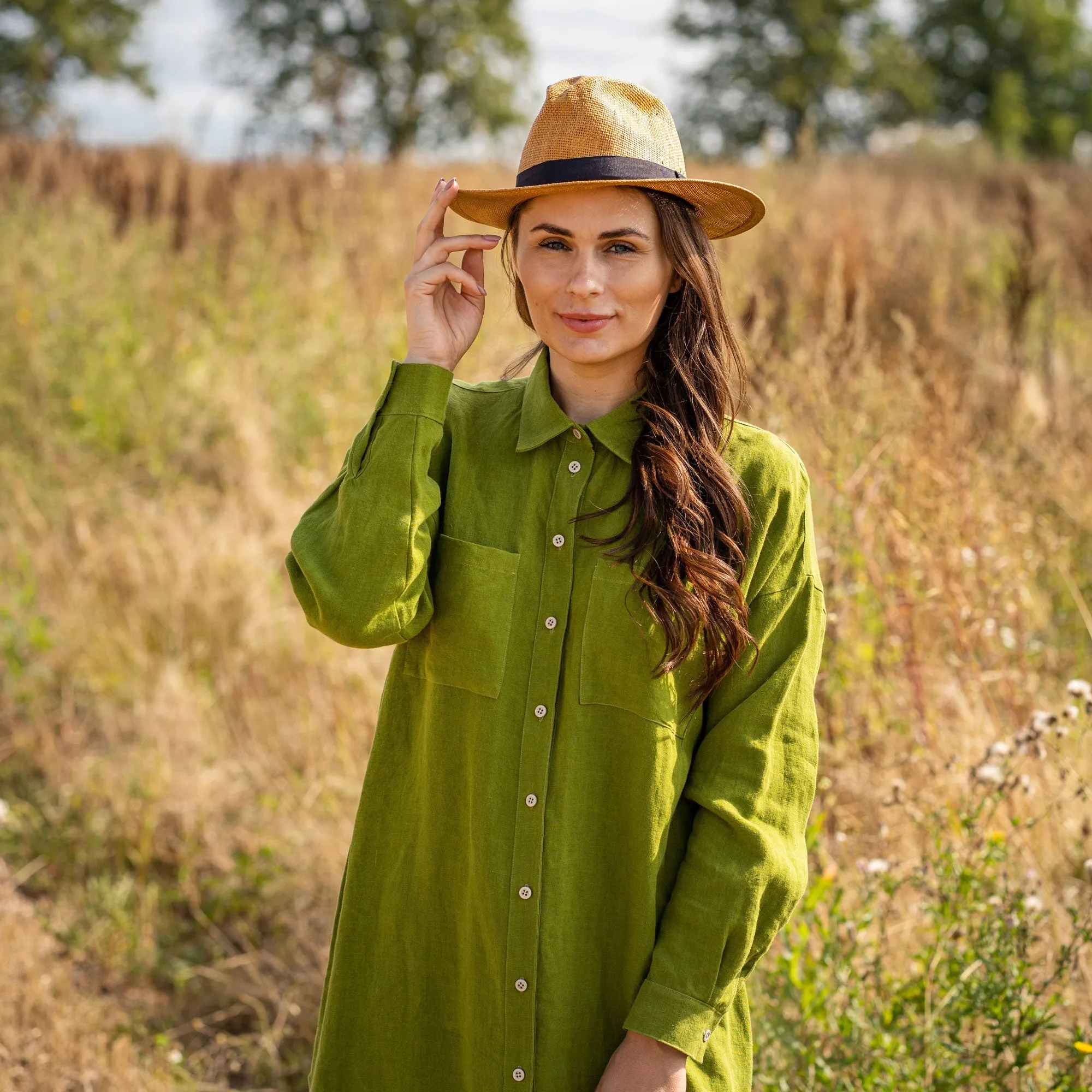 MENIQUE Oversize Shirt Dress Margo Forest Green