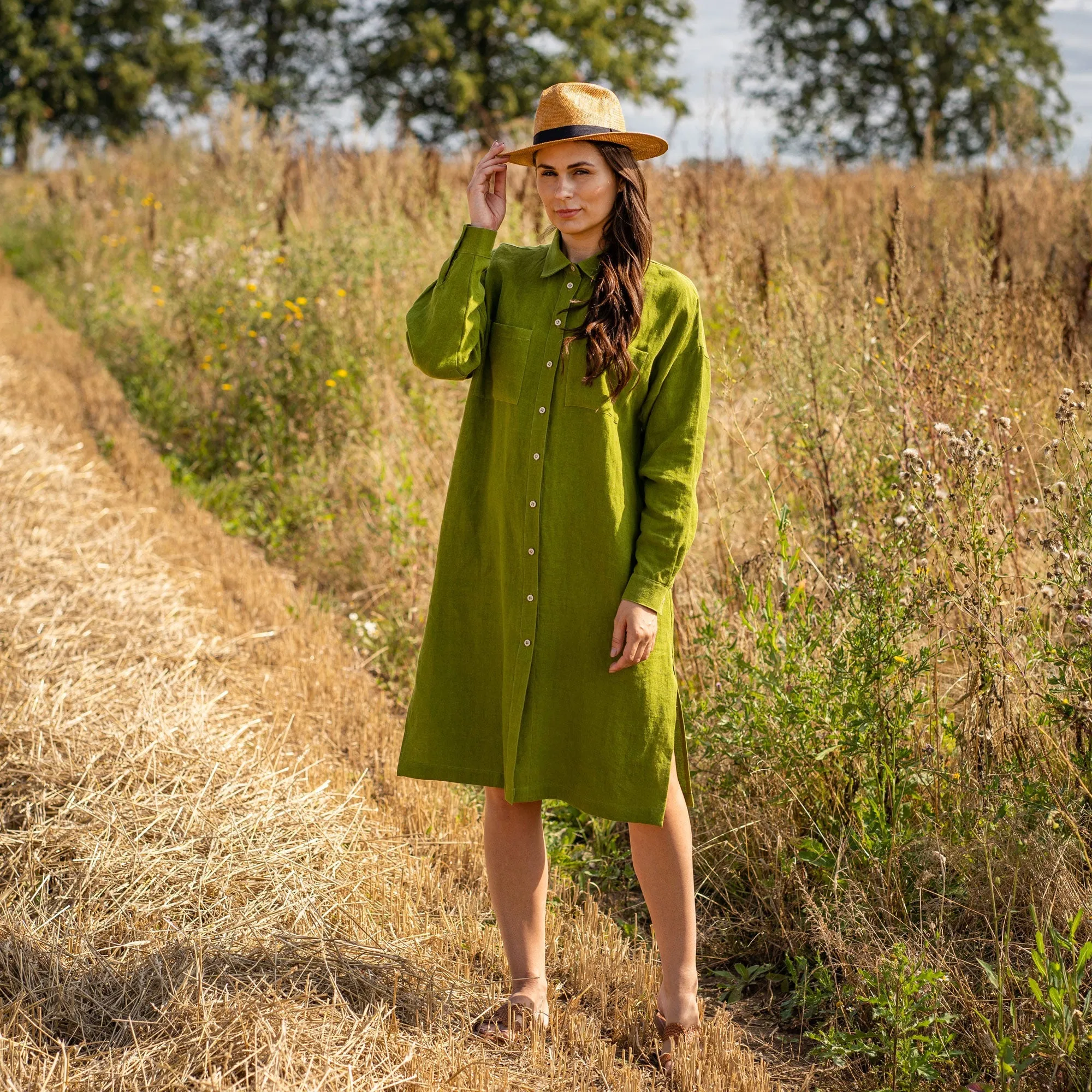 MENIQUE Oversize Shirt Dress Margo Forest Green