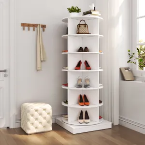 modern 7 Tiers 360Â°Shoe Rack, Organizer Spinning Shoe Cabinet, Rotating Shoe Organizer Tower Holds Up to 28 Pairs of Shoes, White