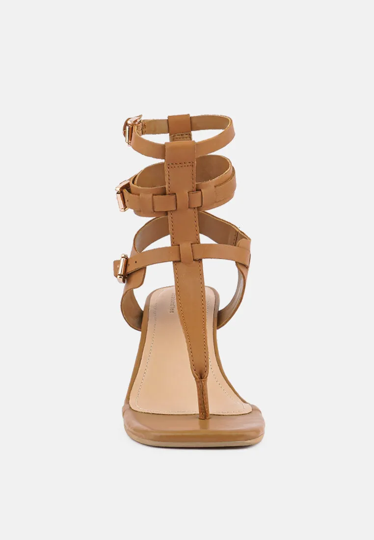 NEREID Tan Kitten Heel Cut Out Gladiator Sandals