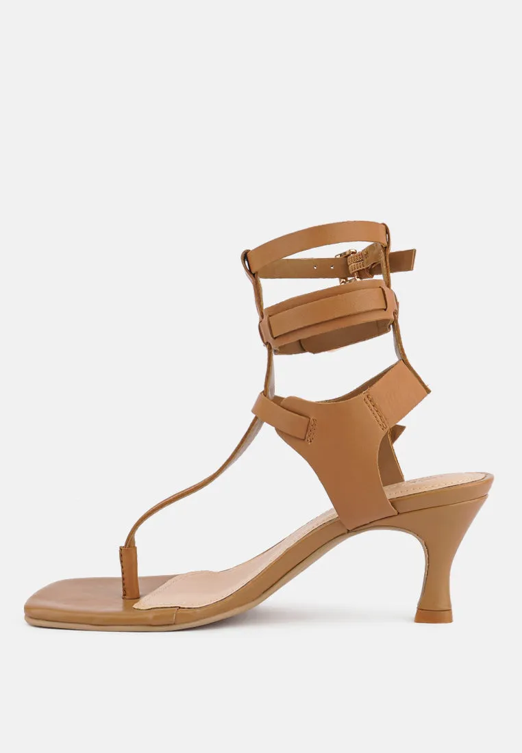 NEREID Tan Kitten Heel Cut Out Gladiator Sandals