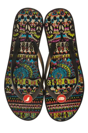 PEACE Black Platform Flip Flops