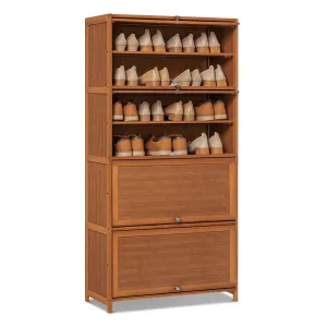 relaxed Bamboo 10 Tiers 30 Pairs Shoe Storage Cabinet, Sneakers Shelf Rack, Brown, for Entryway