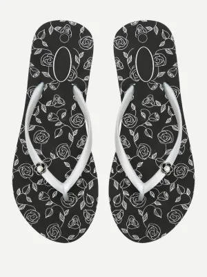 Rose Print Flip Flops