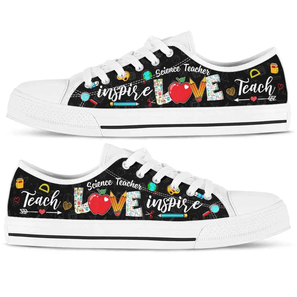 School Science Teacher Apple Teach Love Inspire Low Top Shoes, Teacher Shoes, Low Top Sneakers