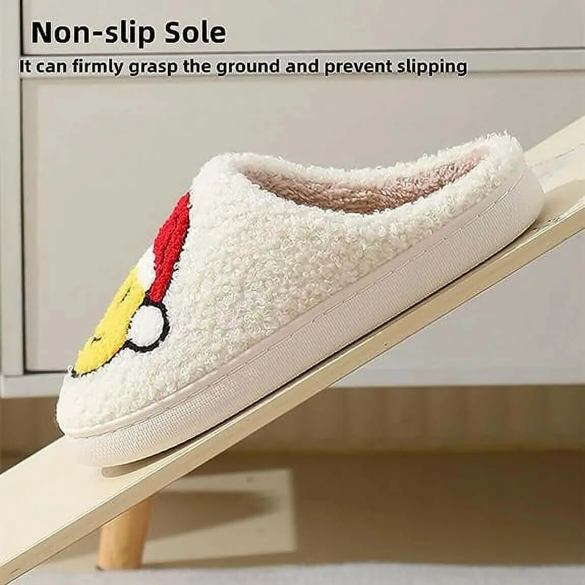 Smile Face Slippers for Women Men, Anti-Slip Soft Plush House Slippers with Memory Foam Slip Cute Cartoon Shoes Warmth for Indoor Outdoor（44/45）