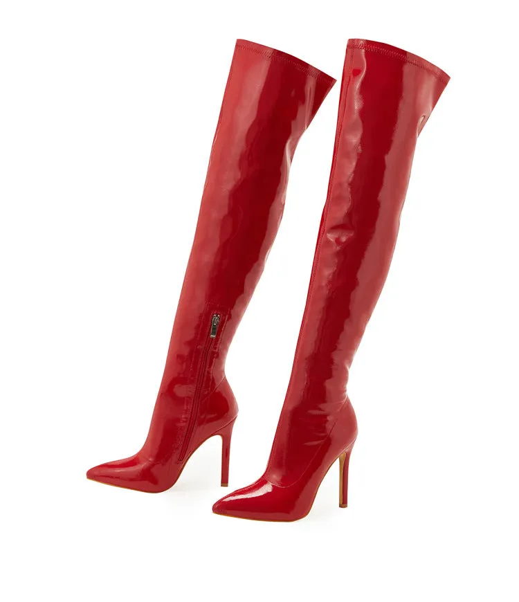 Soft Patent Leather Elastic Over Knee Boots