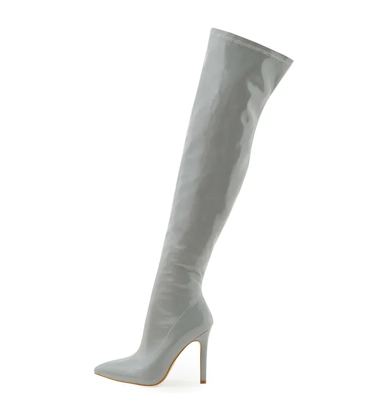 Soft Patent Leather Elastic Over Knee Boots