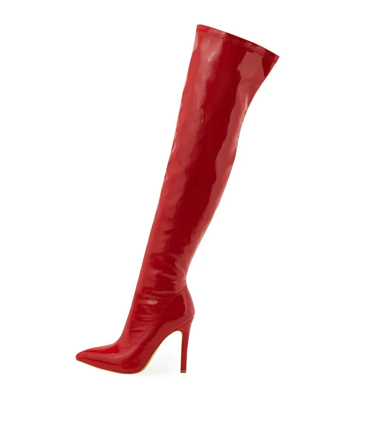 Soft Patent Leather Elastic Over Knee Boots