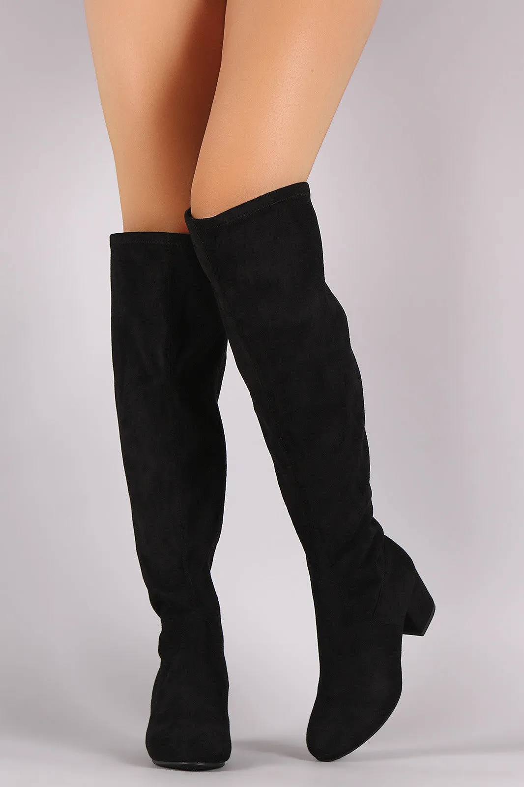 Suede Block Heeled Over-The-Knee Boots