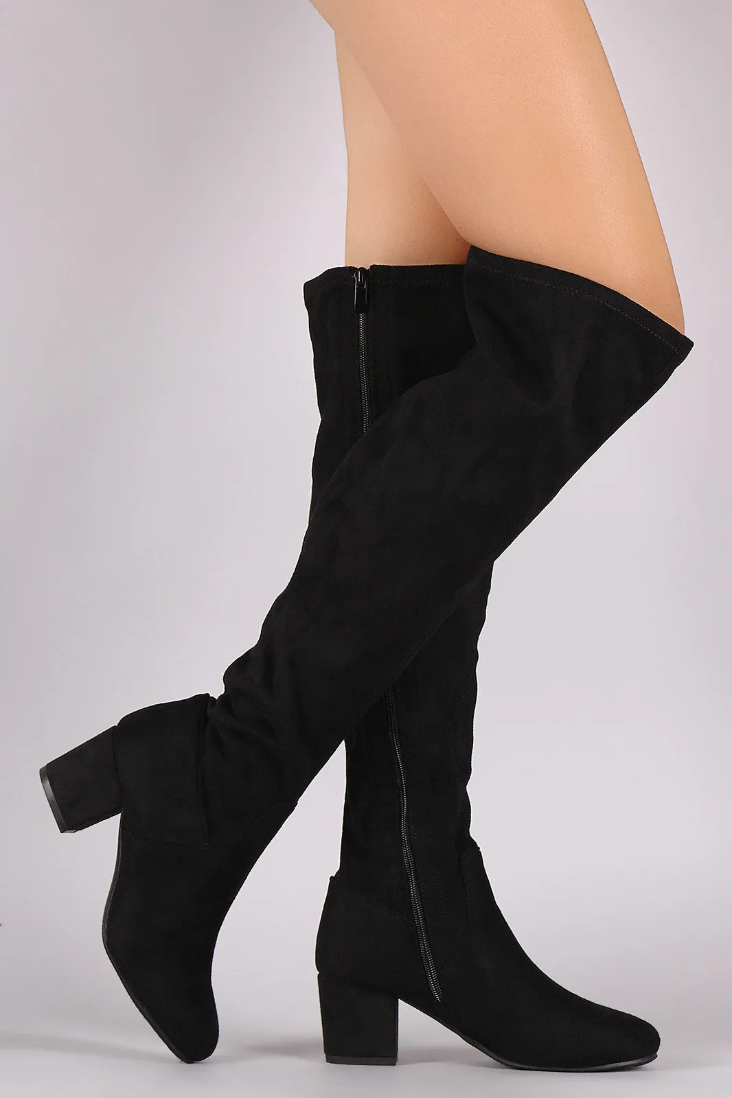 Suede Block Heeled Over-The-Knee Boots