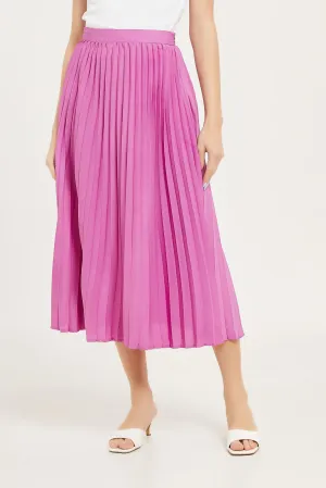 Women Purple Satin Pleated Skirt