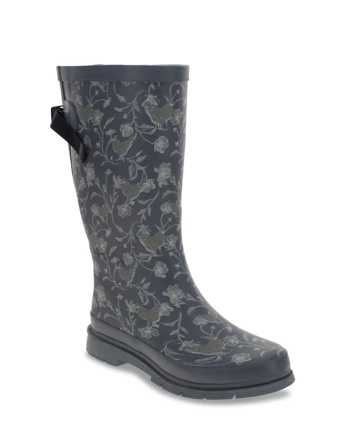 Women's Garden Chickens Wide Calf Tall Rain Boot - Gray