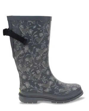 Women's Garden Chickens Wide Calf Tall Rain Boot - Gray